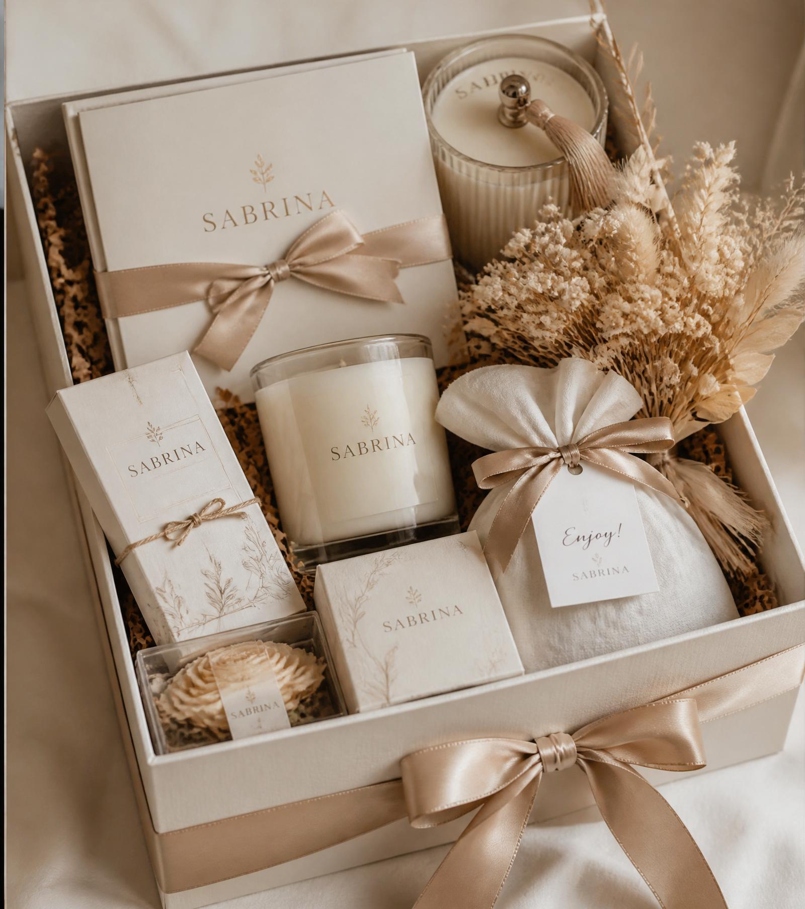 Premium gift hamper with dried lavender flowers and satin ribbon